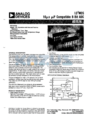 AD7576 datasheet - LC2MOS 10 us uP-Compatible 8-Bit ADC