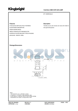 KPT-1608PBC datasheet - The Blue source Color Devices are made with InGaN on SiCLight Emitting Diode