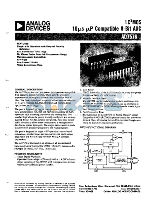 AD7576TQ datasheet - LC2MOS 10 us uP-Compatible 8-Bit ADC