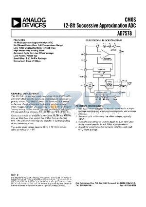 AD7578KN datasheet - CMOS 12-BIT SUCCESSIVE APPROXIMATION ADC