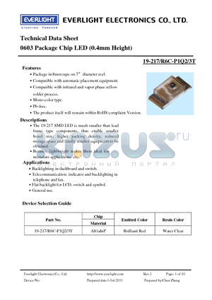 19-217-R6C-P1Q2-3T datasheet - 0603 Package Chip LED (0.4mm Height)