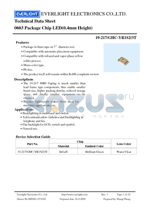 19-217-GHC-YR1S2 datasheet - Chip LED(0.4mm Height)
