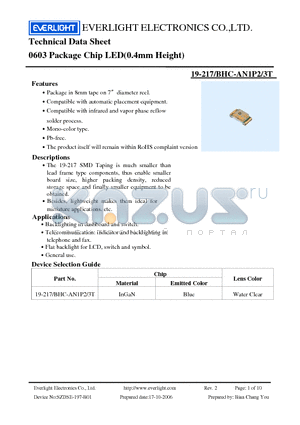 19-217-BHC-AN1P2-3T datasheet - 0603 Package Chip LED(0.4mm Height)