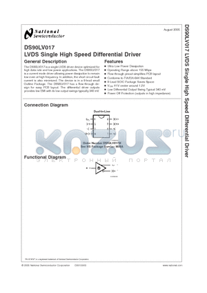 DS90LV017M datasheet - LVDS Single High Speed Differential Driver