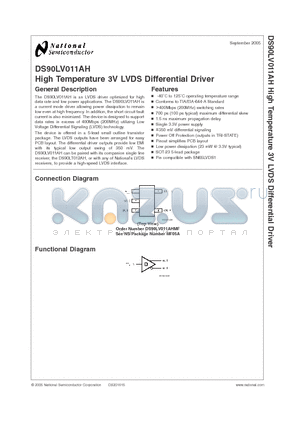 DS90LV011AHMF datasheet - HIGH TEMPERATURE 3V LVDS DIFFERENTIAL DRIVER