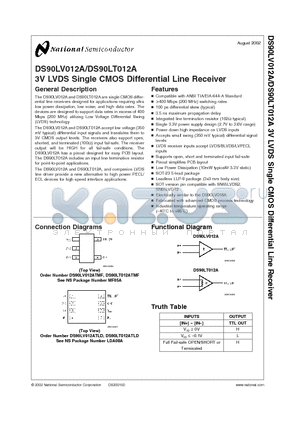 DS90LV012A datasheet - 3V LVDS Single CMOS Differential Line Receiver