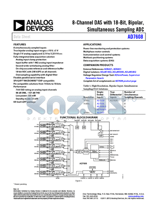 AD7606 datasheet - 8-Channel DAS with 18-Bit, Bipolar, Simultaneous Sampling ADC