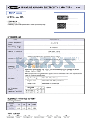 6.3MBZ1800M10X16 datasheet - MINIATURE ALUMINUM ELECTROLYTIC CAPACITORS