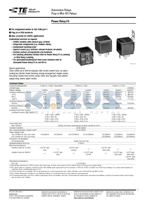6-1393302-4 datasheet - Power Relay F4 Plug-in Mini ISO Relays Automotive Relays