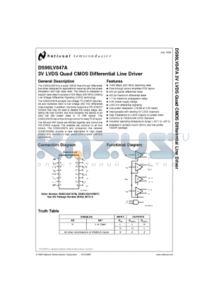 DS90LV047ATM datasheet - 3V LVDS Quad CMOS Differential Line Driver