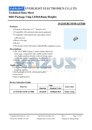 19-21SURC-S530 datasheet - Chip LED(0.8mm Height)
