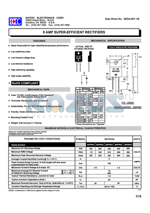 8SPR02 datasheet - 8 AMP SUPER-EFFICIENT RECTIFIERS