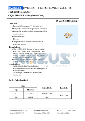 19-223-S2BHC-A01-2T datasheet - Chip LED with Bi-Color(Multi-Color)