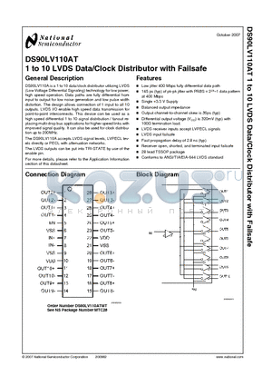 DS90LV110AT datasheet - 1 to 10 LVDS Data/Clock Distributor with Failsafe