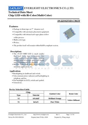 19-223-S2T1D-C30-2T datasheet - Chip LED with Bi-Color(Multi-Color)