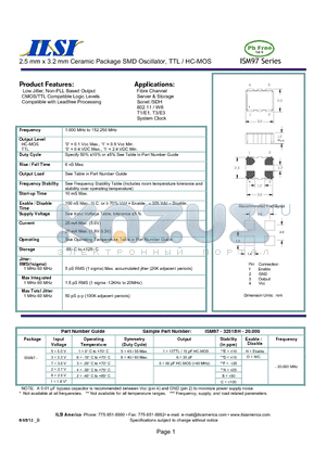 ISM97-1155AH-20.000 datasheet - 2.5 mm x 3.2 mm Ceramic Package SMD Oscillator, TTL / HC-MOS