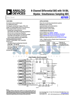 AD7606-4 datasheet - 8-Channel Differential DAS with 18-Bit, Bipolar, Simultaneous Sampling ADC