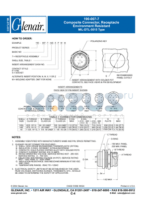 190-007-7-10SL-5PWC datasheet - Composite Connector, Receptacle Environment Resistant