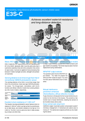 E3S-CR11 datasheet - Oil-resistive, long-distance photoelectric sensor (metal case)
