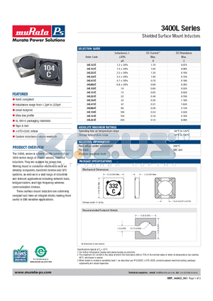 34L223C datasheet - Shielded Surface Mount Inductors