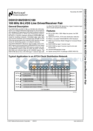 DS91D180 datasheet - 100 MHz M-LVDS Line Driver/Receiver Pair