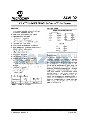 34VL02 datasheet - 2K I2C Serial EEPROM Software Write-Protect