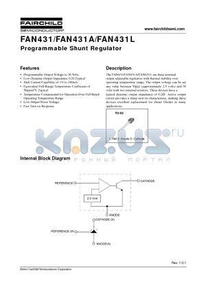 FAN431AZXA datasheet - Programmable Shunt Regulator
