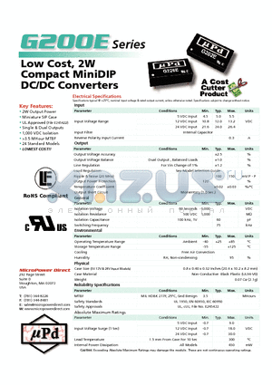 G211E datasheet - Low Cost, 2W Compact MiniDIP DC/DC Converters