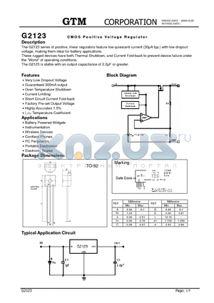 G2123 datasheet - CMOS Positive Voltage Regulator