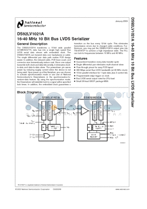 DS92LV1021AMSA datasheet - 16-40 MHz 10 Bit Bus LVDS Serializer