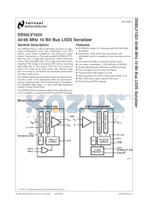 DS92LV1023TMSA datasheet - 40-66 MHz 10 Bit Bus LVDS Serializer