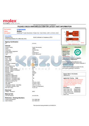 190030005 datasheet - InsulKrimp Quick Disconnect, Female, Box, Tab 6.35mm (.250