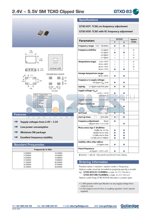 GTXO-83V datasheet - 2.4V ~ 5.5V SM TCXO Clipped Sine