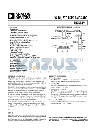 AD7664 datasheet - 16-Bit, 570 kSPS CMOS ADC