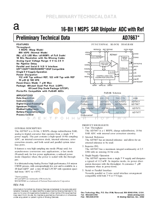 AD7666 datasheet - 16-Bit 1 MSPS SAR Unipolar ADC with Ref