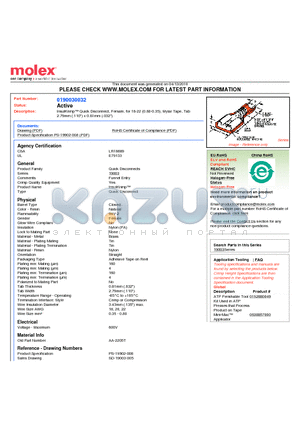 190030032 datasheet - InsulKrimp Quick Disconnect, Female, for 18-22 (0.80-0.35), Mylar Tape, Tab2.79mm (.110