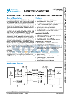 DS92LV2412SQ datasheet - 5-50MHz 24-Bit Channel Link II Serializer and Deserializer