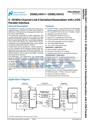 DS92LV0412SQ datasheet - 5 - 50 MHz Channel Link II Serializer/Deserializer with LVDS Parallel Interface
