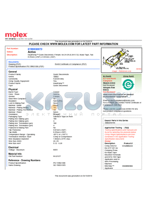 190030073 datasheet - InsulKrimp Quick Disconnect, Female, for 24-26 (0.20-0.12), Mylar Tape, Tab6.35mm (.250