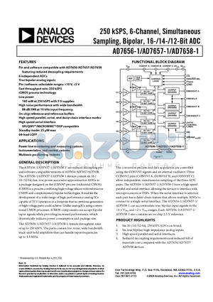 AD7657BSTZ-1-RL datasheet - 250 kSPS, 6-Channel, Simultaneous Sampling, Bipolar, 16-/14-/12-Bit ADC