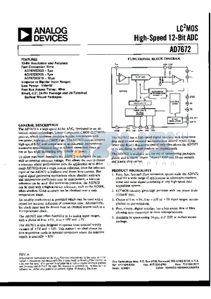 AD7672KN05 datasheet - LC2MOS HIGH-SPEED 12-BIT ADC