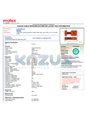 190030127 datasheet - InsulKrimp Quick Disconnect, Female, Mylar Tape, Tab 4.75mm (.187