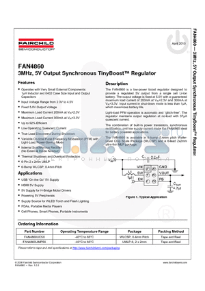 FAN4860UC5X datasheet - 3MHz, 5V Output Synchronous TinyBoost Regulator