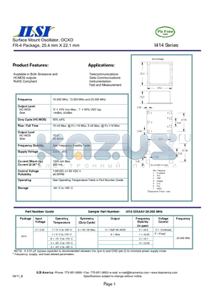 I414-31534F-20.000 datasheet - Surface Mount Oscillator, OCXO FR-4 Package, 25.4 mm X 22.1 mm