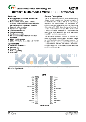 G219 datasheet - Ultra320 Multi-mode LVD/SE SCSI Terminator