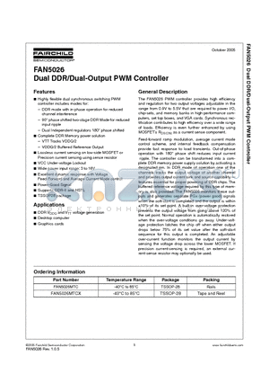 FAN5026MTCX datasheet - Dual DDR/Dual-output PWM Controller