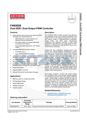 FAN5026MTCX datasheet - Dual DDR / Dual-Output PWM Controller