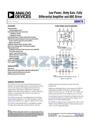 AD7674 datasheet - Low Power, Unity Gain, Fully