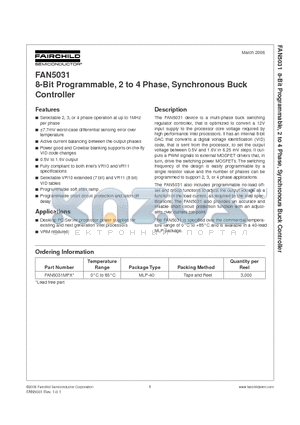 FAN5031MPX datasheet - 8-Bit Programmable, 2 to 4 Phase, Synchronous Buck Controller