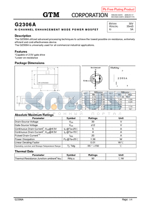 G2306A datasheet - N-CHANNEL ENHANCEMENT MODE POWER MOSFET